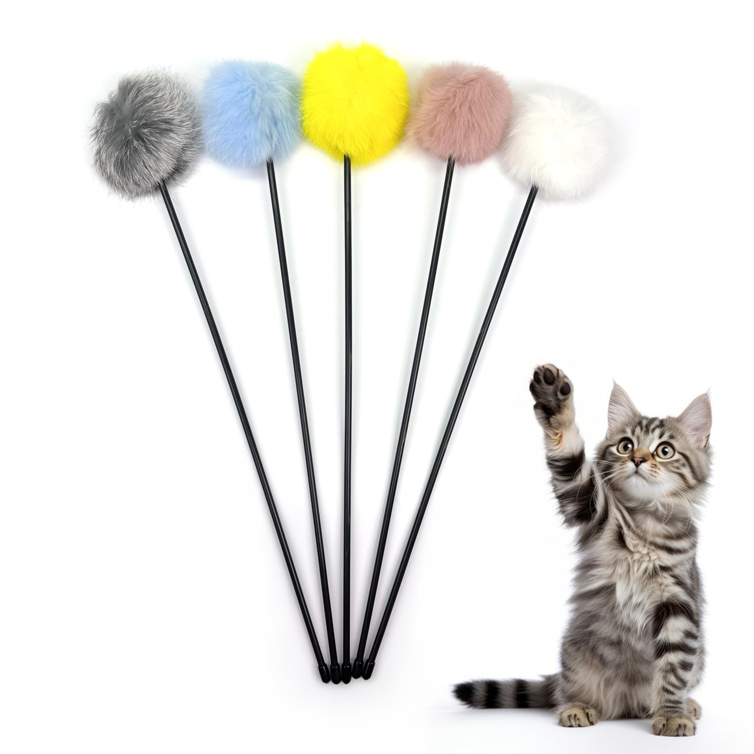 Amazon | 猫おもちゃ うさぎ毛ボール付き猫じゃらし 5本セット – 天然